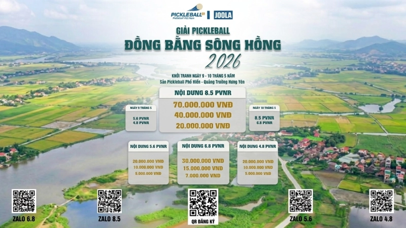 GIẢI PICKLEBALL ĐỒNG BẰNG SÔNG HỒNG 2026 - Đôi nữ 4.8 PVNR