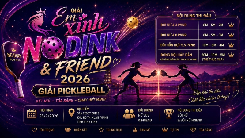 GIẢI PICKLEBALL EM XINH NO DINK & FRIENDs - ĐÔI NỮ 4.4 PVNR
