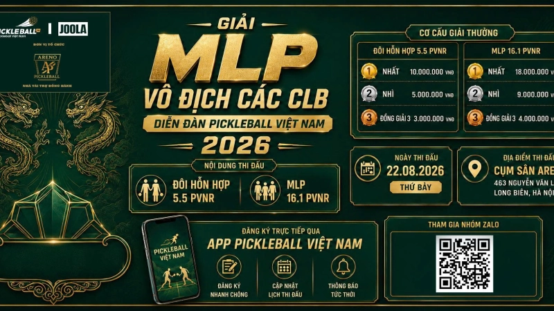 GIẢI PICKLEBALL MLP VÔ ĐỊCH CÁC CLB DIỄN ĐÀN PICKLEBALL VIỆT NAM - ĐỒNG ĐỘI