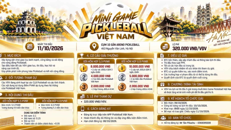 GIẢI MINI GAME PICKLEBALL VIỆT NAM - 6.0 PVNR